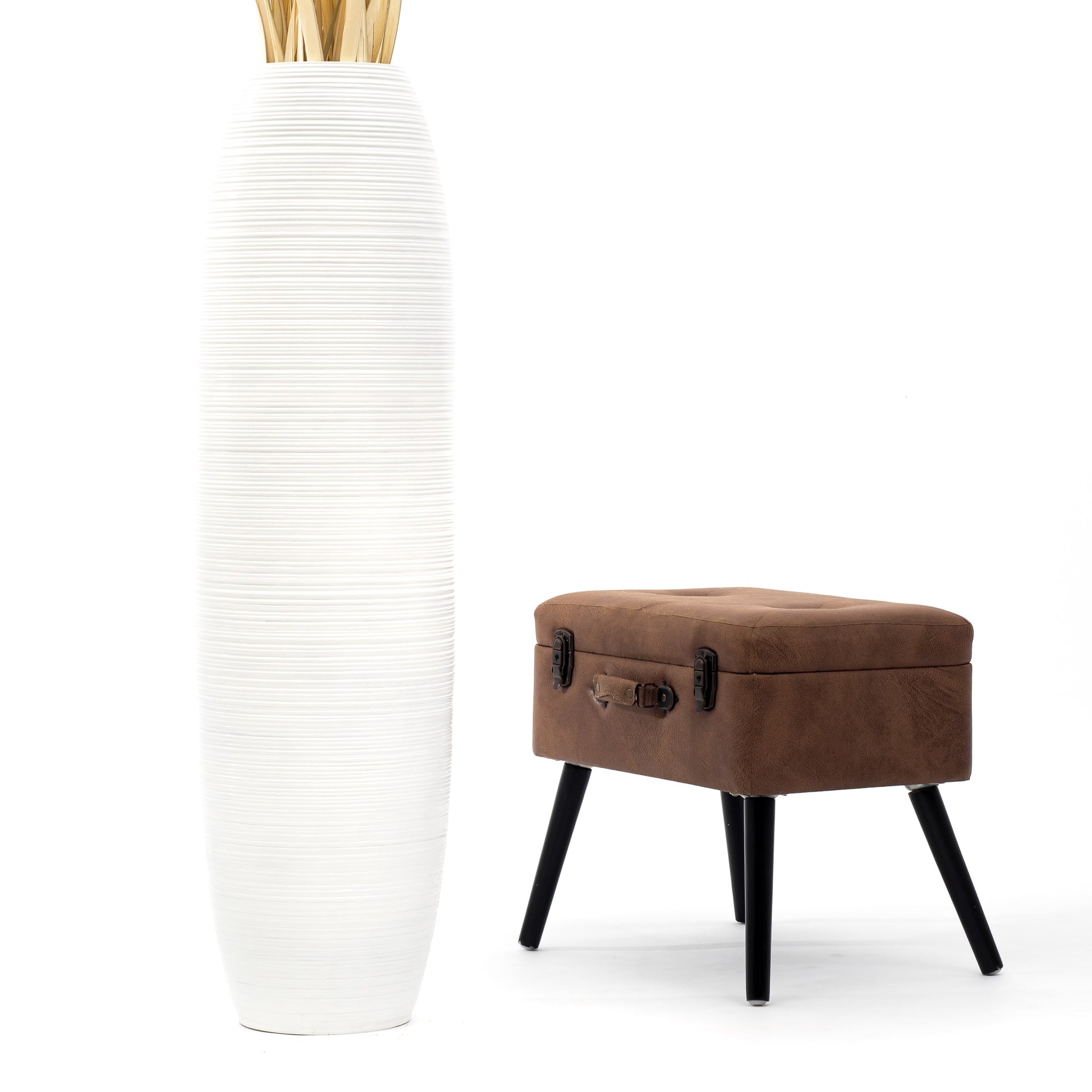 Large Mango Wood Floor Vase – Handcrafted Decorative Highlight from Thailand, white, 105 cm