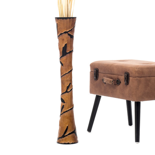 Large Mango Wood Floor Vase – Handcrafted Decorative Highlight from Thailand, brown, black, 65 cm