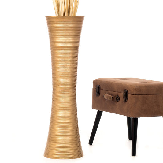 Large Mango Wood Floor Vase – Handcrafted Decorative Highlight from Thailand, gold, 85 cm