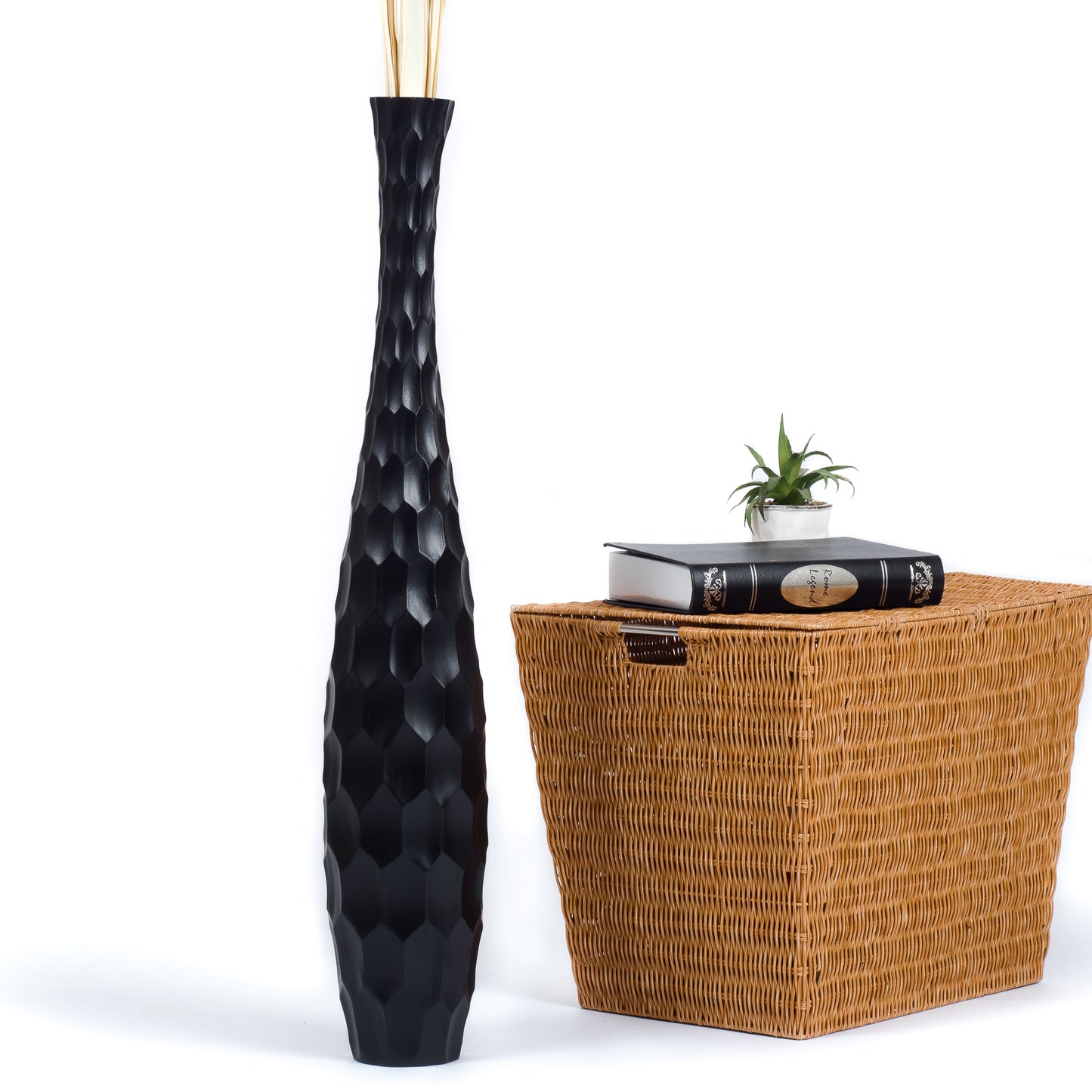 Large Mango Wood Floor Vase – Handcrafted Decorative Highlight from Thailand, black, 85 cm