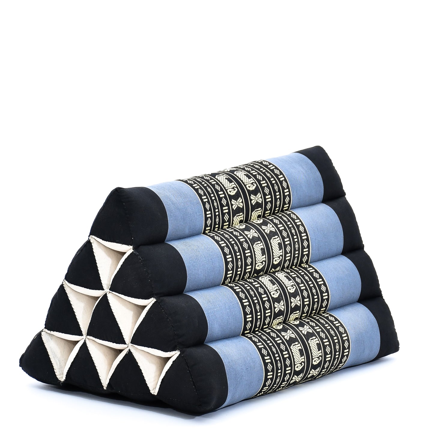 Triangular Kapok Backrest Cushion – Firm Thai Reading Pillow with Cotton Cover in Plain or Patterned Designs, Sf15 - Blue, triangle cushion