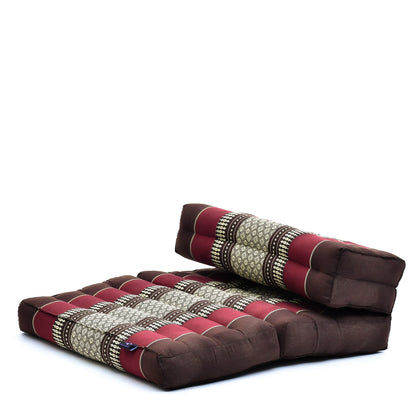 Foldable Meditation Cushion – Compact Kapok Seat with Foot Pad and Cotton Cover in Solid Colors or Thai Pattern, Sf19 - Red, Brown