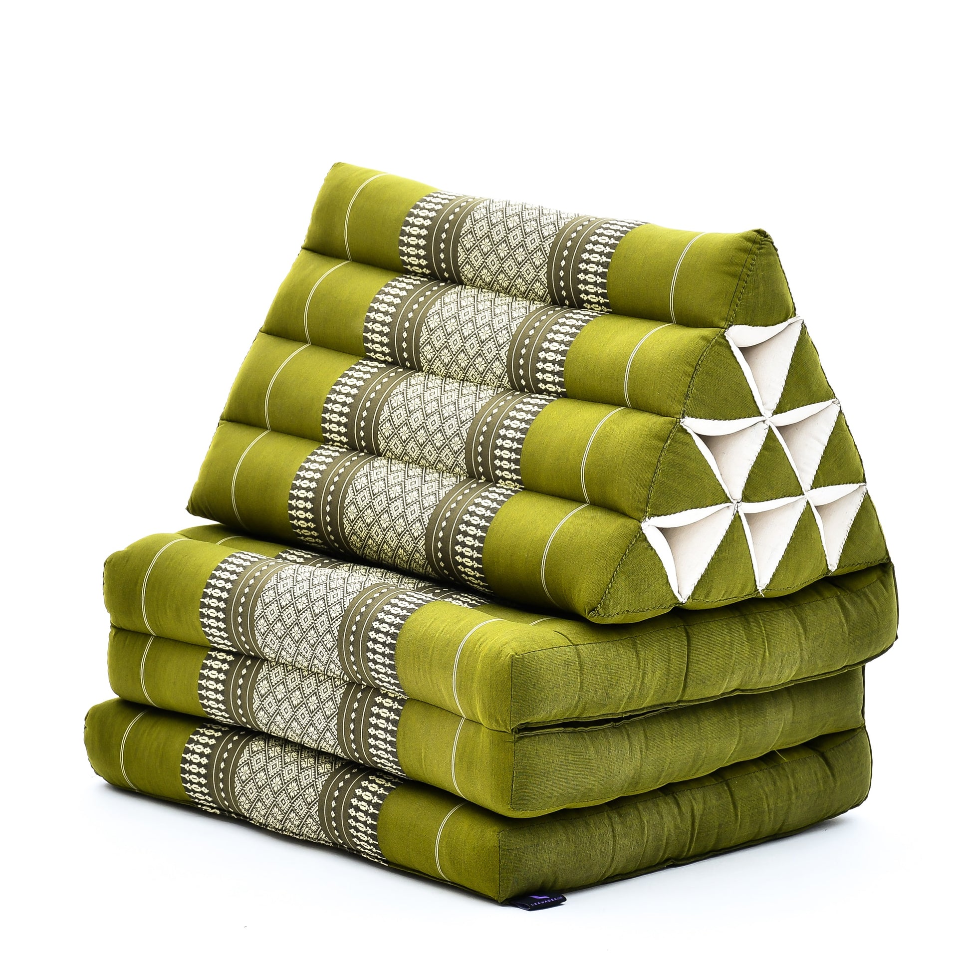 Thai Folding Mat with Triangle Cushion – Handmade Kapok Relax Mat for Sleeping, Reading & Lounging, Sf17 - Green, 3 seating segments