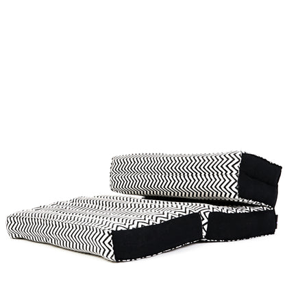 Foldable Meditation Cushion – Compact Kapok Seat with Foot Pad and Cotton Cover in Solid Colors or Thai Pattern, Cbt5 - Black