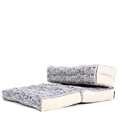 Foldable Meditation Cushion – Compact Kapok Seat with Foot Pad and Cotton Cover in Solid Colors or Thai Pattern, El1 - Blue