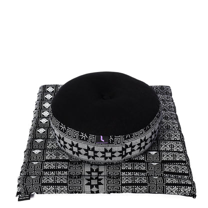 Compact Meditation Cushion Set Made of Kapok – Small Zabuton & Zafu with Cotton Cover, Cbt4 - Black