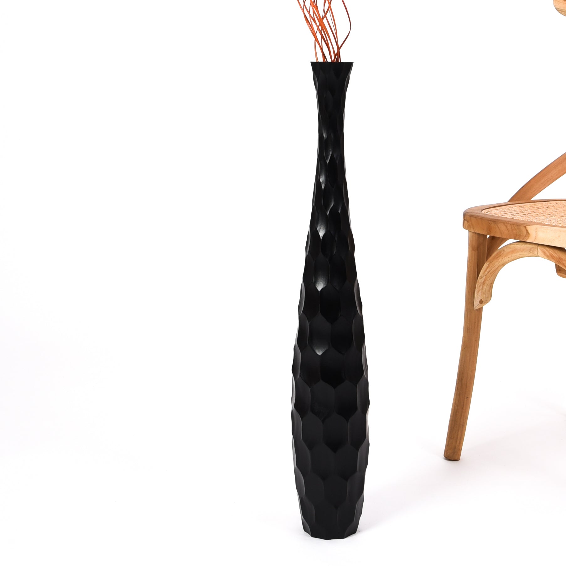 Large Mango Wood Floor Vase – Handcrafted Decorative Highlight from Thailand, black, 65 cm