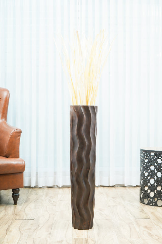 Large Mango Wood Floor Vase – Handcrafted Decorative Highlight from Thailand, brown, 85 cm