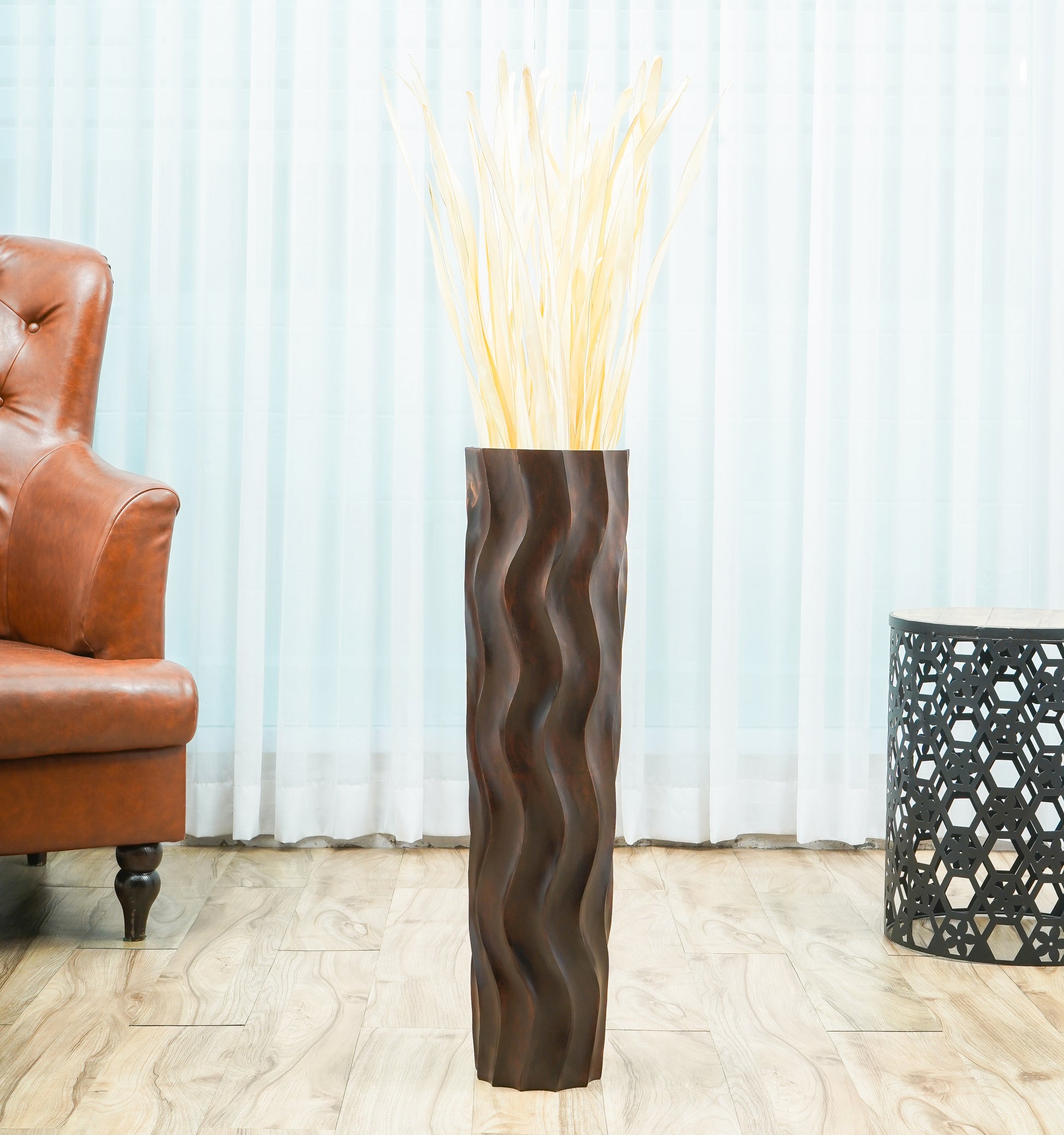 Large Mango Wood Floor Vase – Handcrafted Decorative Highlight from Thailand, brown, 65 cm