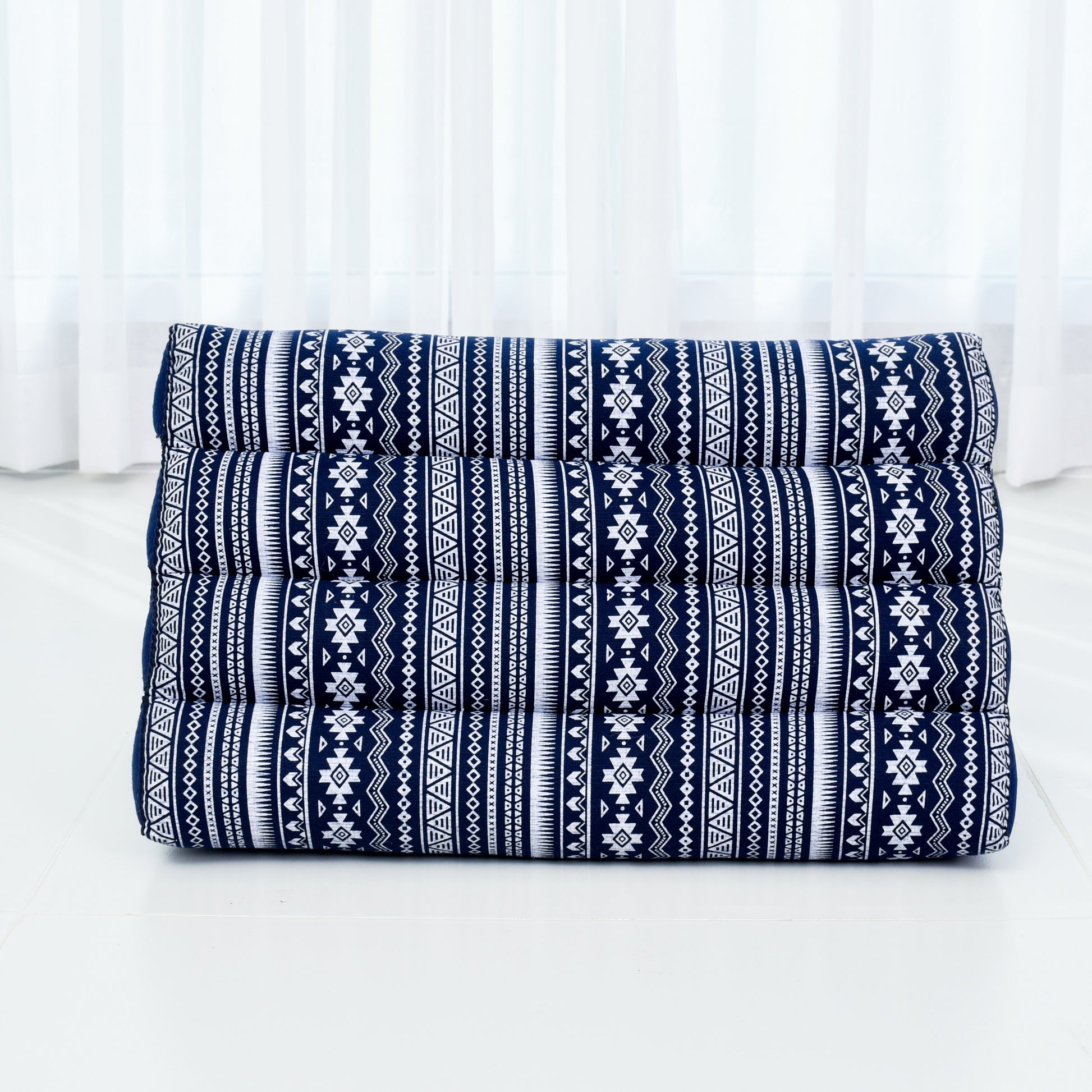 Triangular Kapok Backrest Cushion – Firm Thai Reading Pillow with Cotton Cover in Plain or Patterned Designs, Cbt2 - Dark Blue, triangle cushion