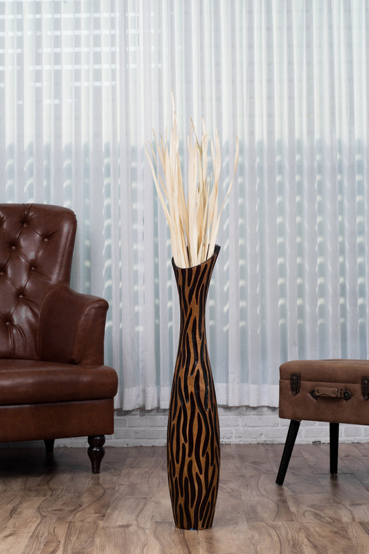 Large Mango Wood Floor Vase – Handcrafted Decorative Highlight from Thailand, brown, black, 85 cm