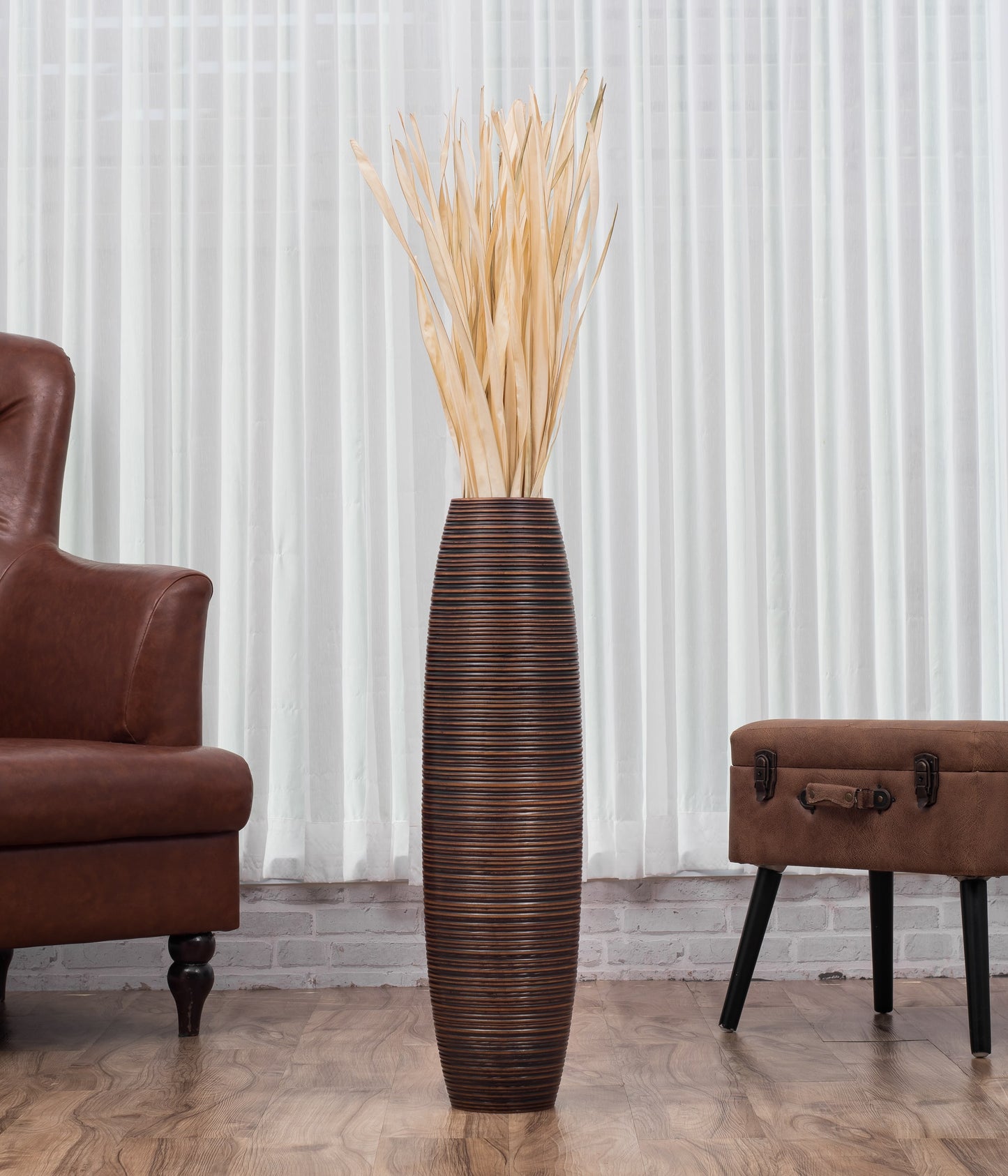 Large Mango Wood Floor Vase – Handcrafted Decorative Highlight from Thailand, brown, 65 cm