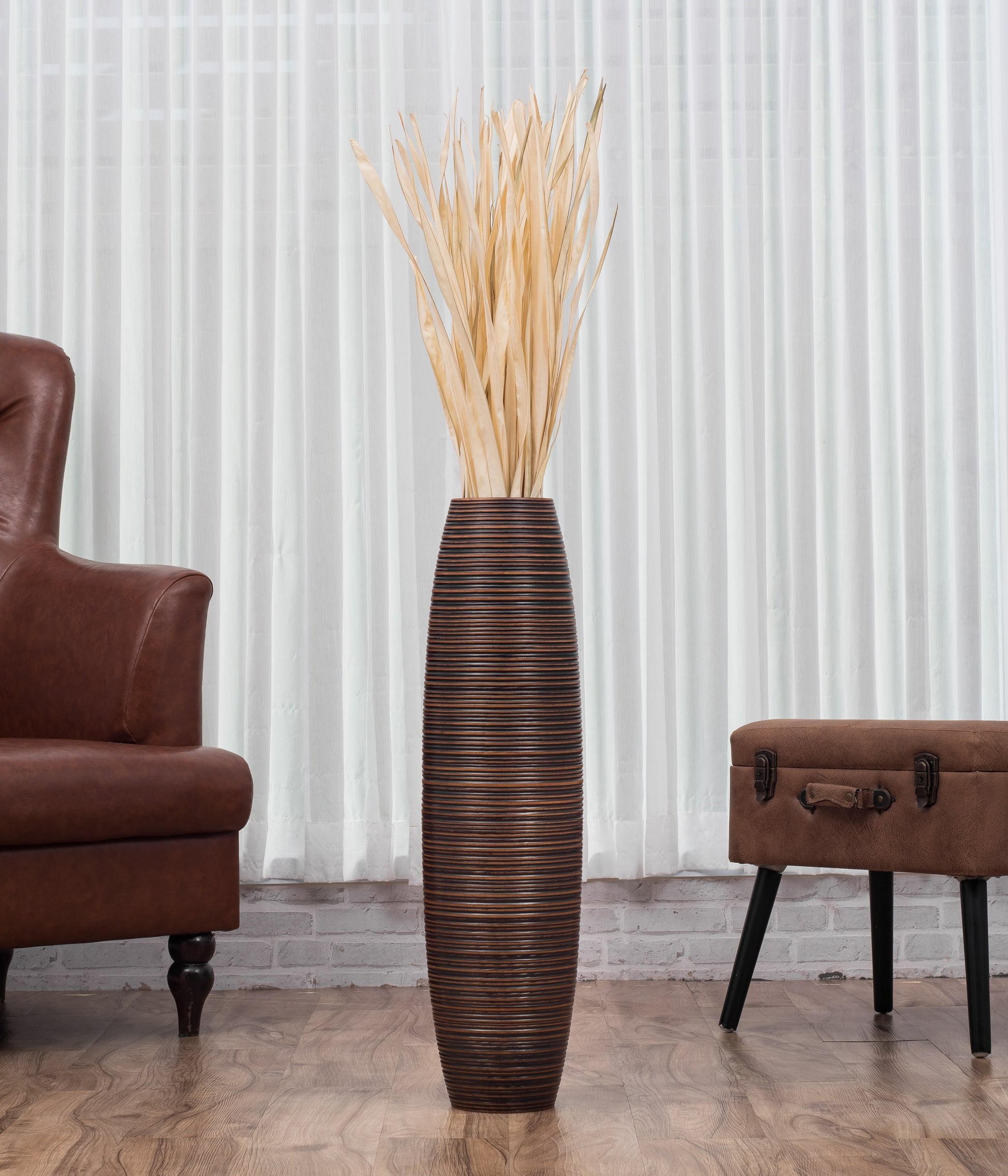 Large Mango Wood Floor Vase – Handcrafted Decorative Highlight from Thailand, brown, 65 cm