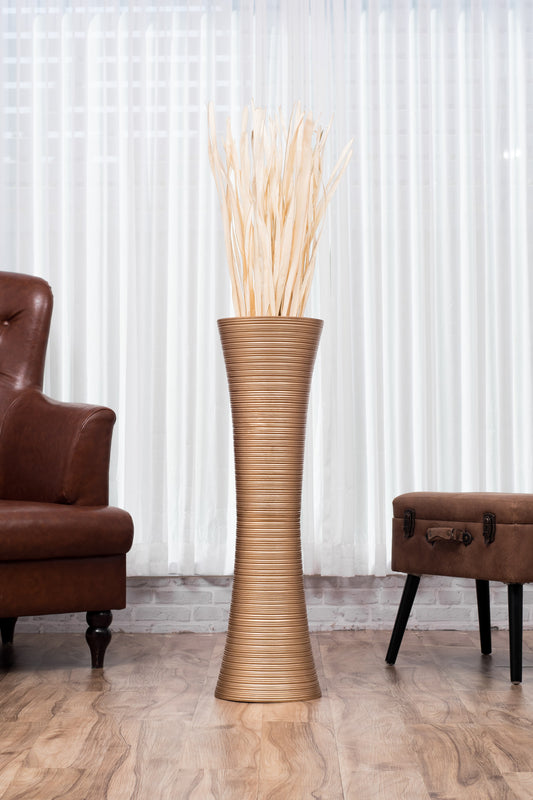 Large Mango Wood Floor Vase – Handcrafted Decorative Highlight from Thailand, gold, 85 cm