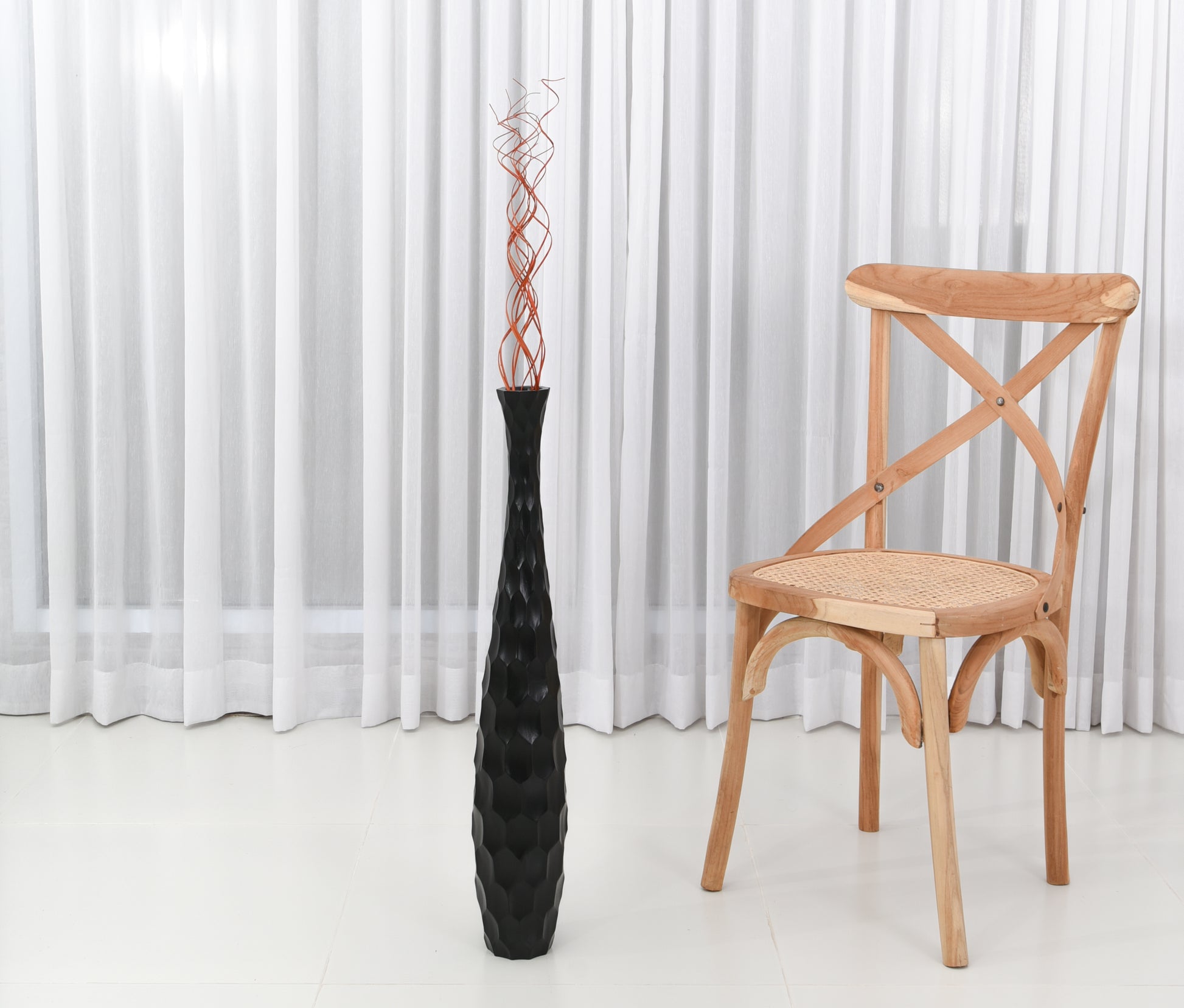 Large Mango Wood Floor Vase – Handcrafted Decorative Highlight from Thailand, black, 65 cm