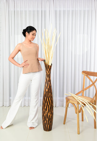 Large Mango Wood Floor Vase – Handcrafted Decorative Highlight from Thailand, 105 cm