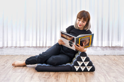 Triangular Kapok Backrest Cushion – Firm Thai Reading Pillow with Cotton Cover in Plain or Patterned Designs, Sf15 - Blue, 1 seating segment
