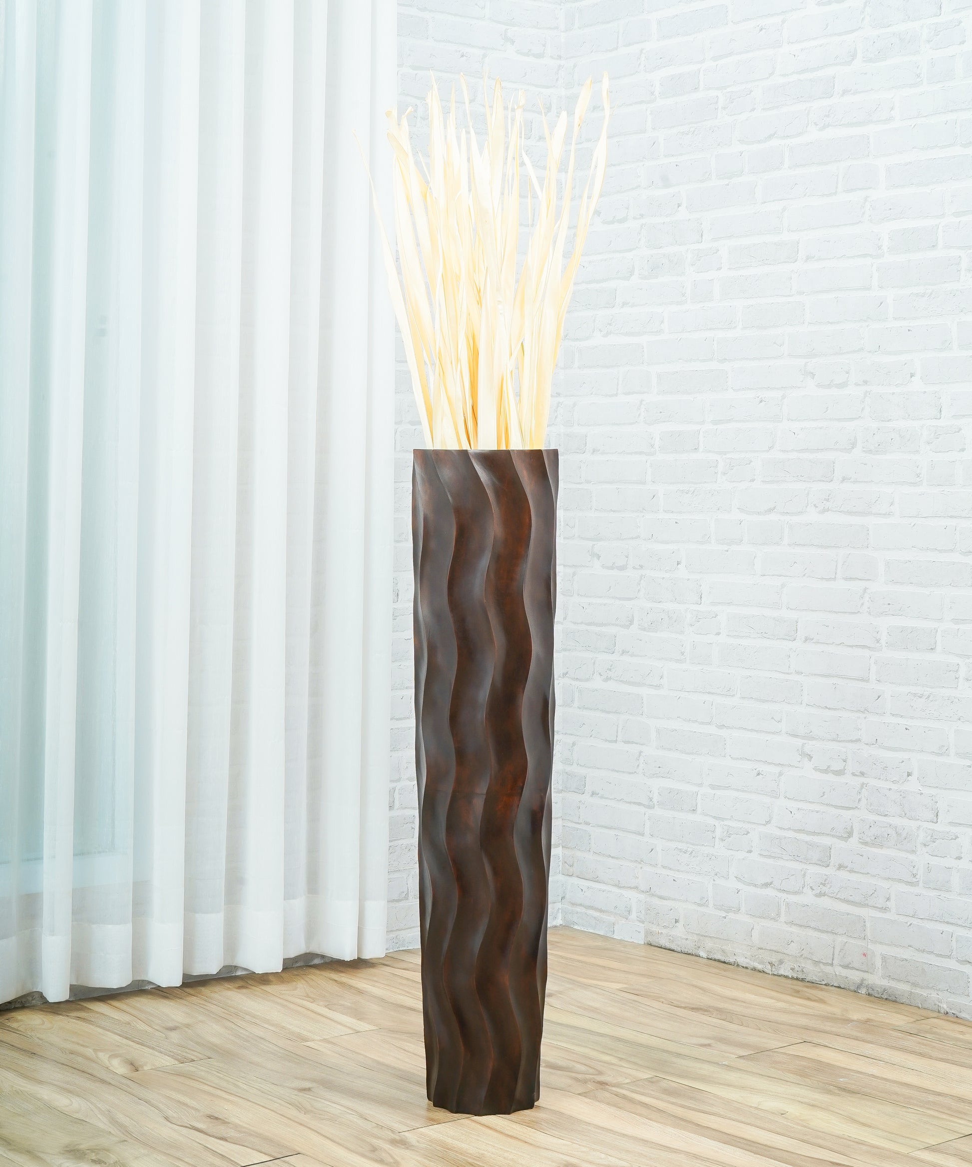 Large Mango Wood Floor Vase – Handcrafted Decorative Highlight from Thailand, brown, 85 cm