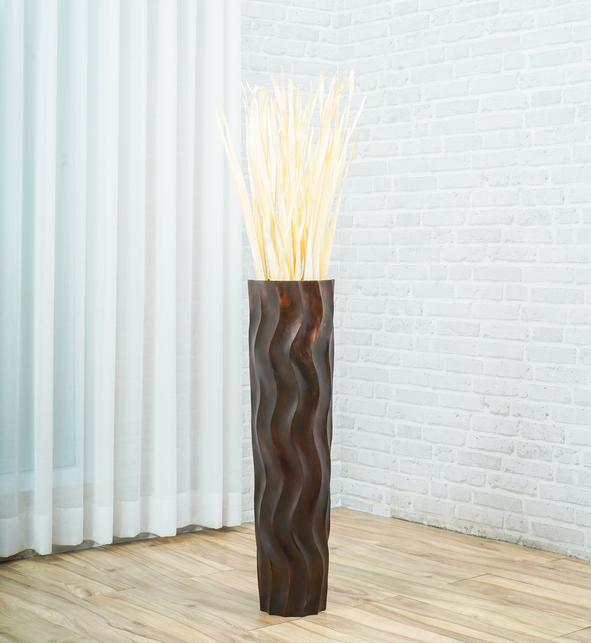 Large Mango Wood Floor Vase – Handcrafted Decorative Highlight from Thailand, brown, 65 cm