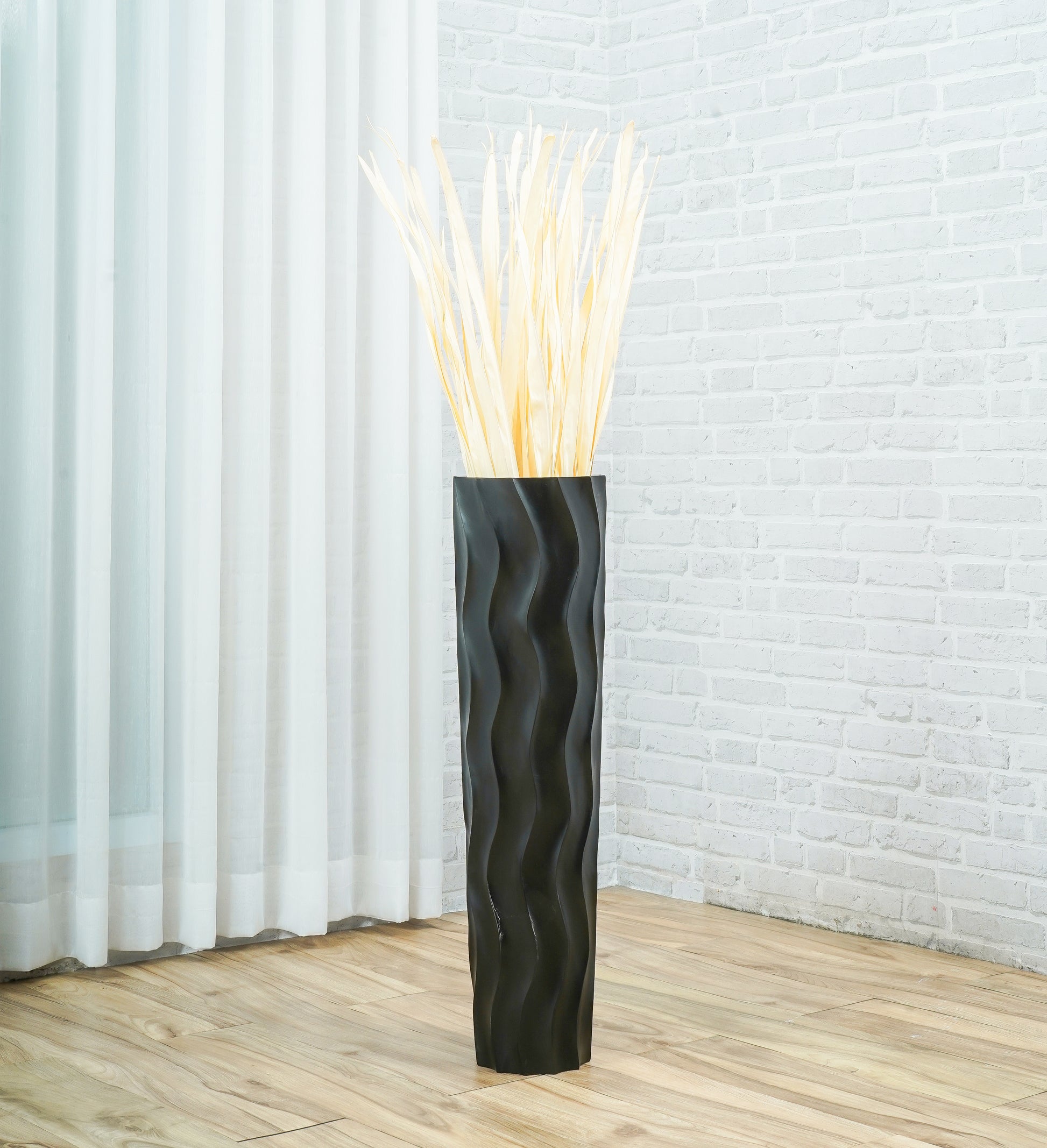 Large Mango Wood Floor Vase – Handcrafted Decorative Highlight from Thailand, black, 65 cm