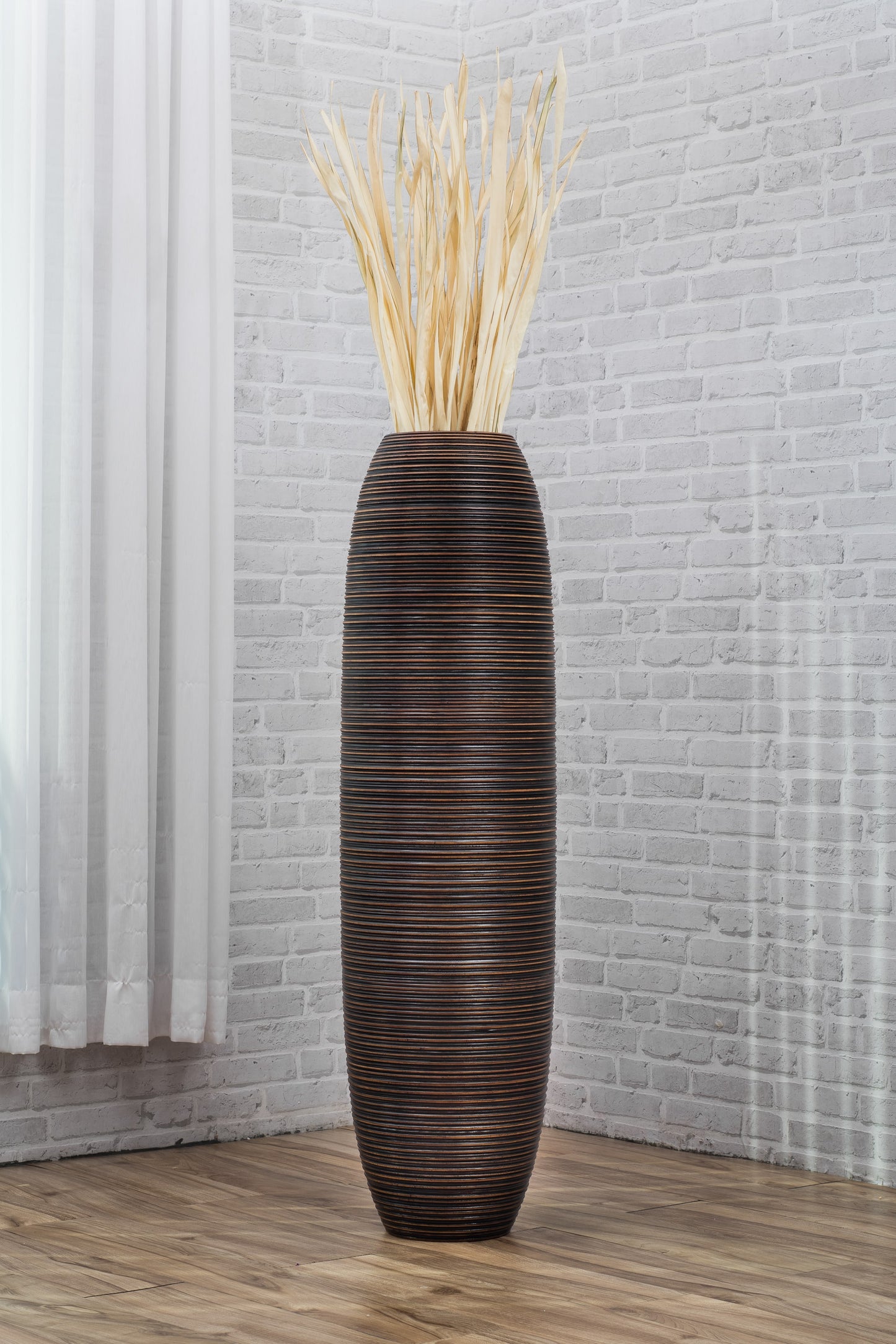 Large Mango Wood Floor Vase – Handcrafted Decorative Highlight from Thailand, brown, 105 cm
