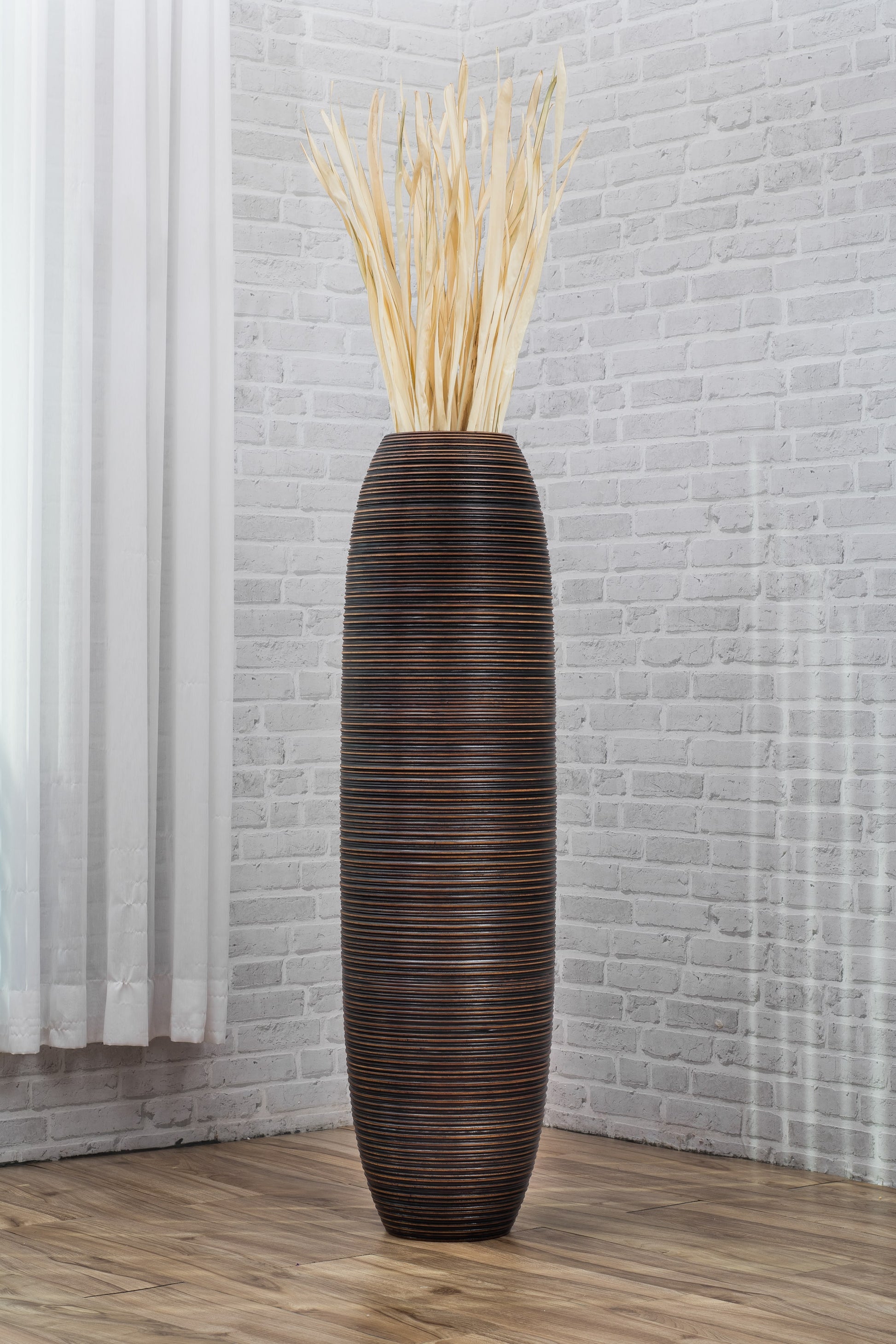 Large Mango Wood Floor Vase – Handcrafted Decorative Highlight from Thailand, brown, 105 cm