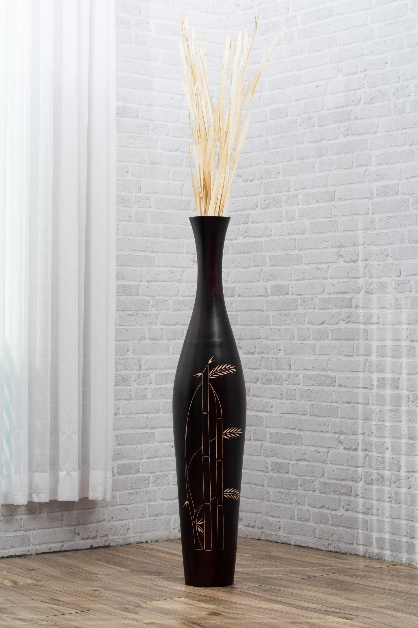 Large Mango Wood Floor Vase – Handcrafted Decorative Highlight from Thailand, brown, 105 cm