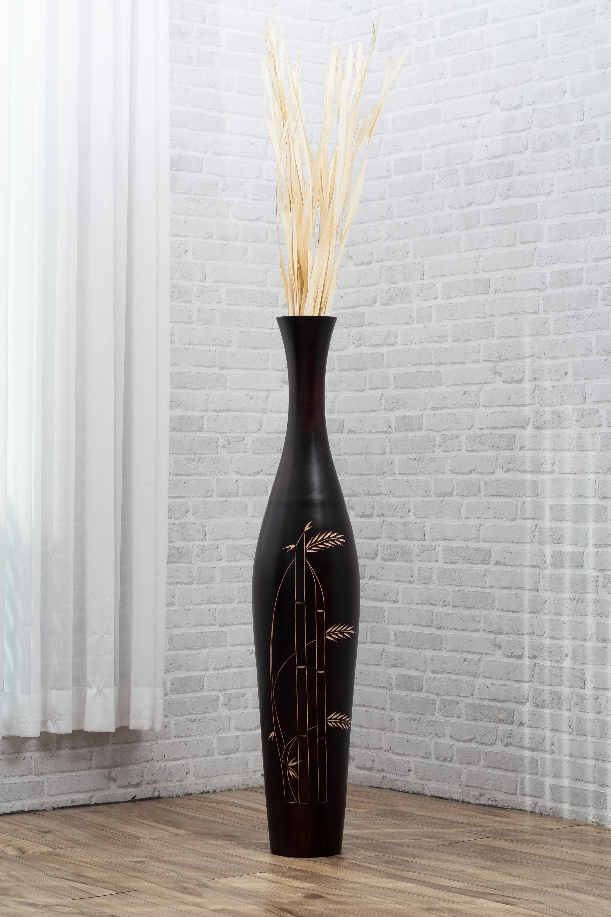 Large Mango Wood Floor Vase – Handcrafted Decorative Highlight from Thailand, brown, 105 cm