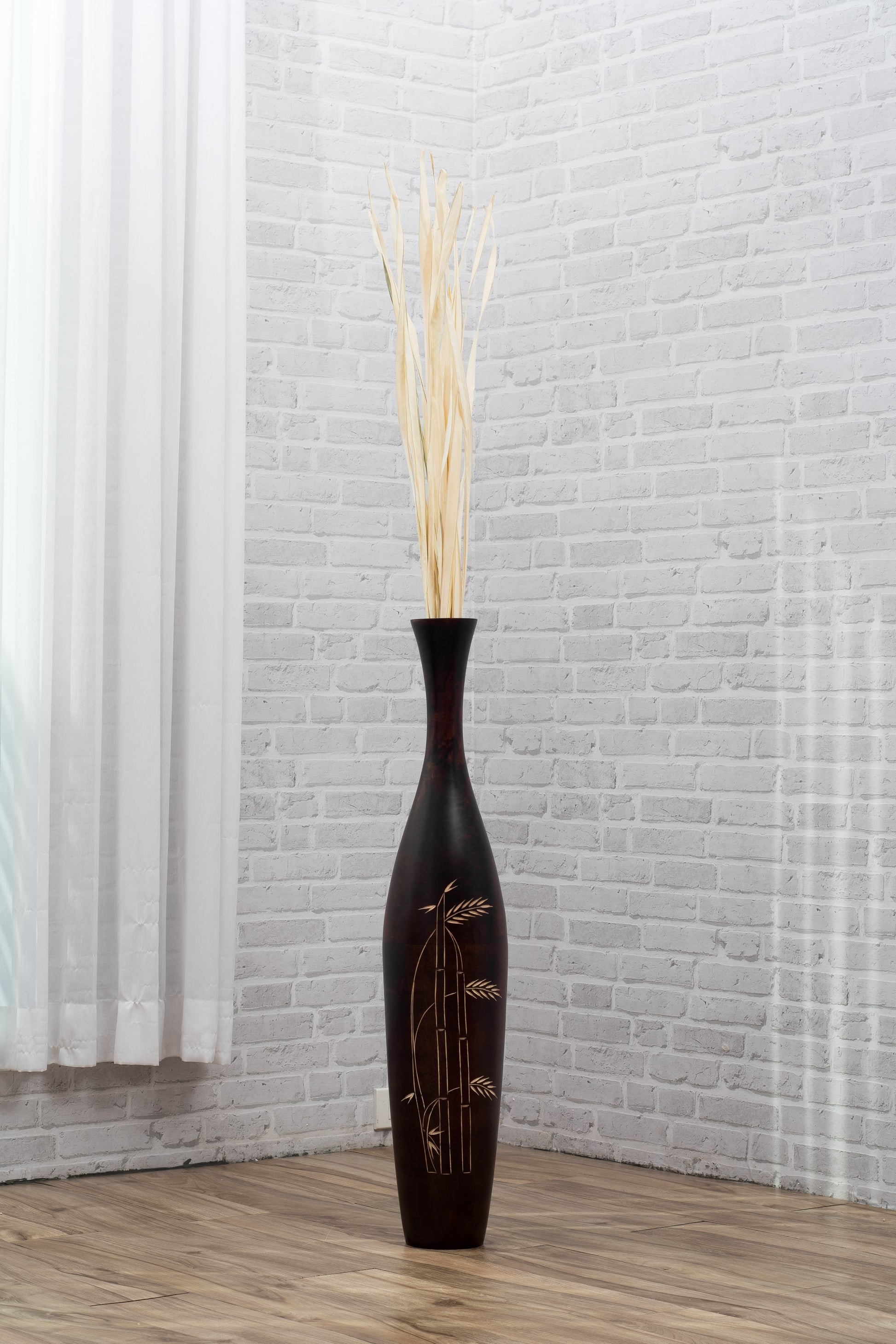 Large Mango Wood Floor Vase – Handcrafted Decorative Highlight from Thailand, brown, 85 cm