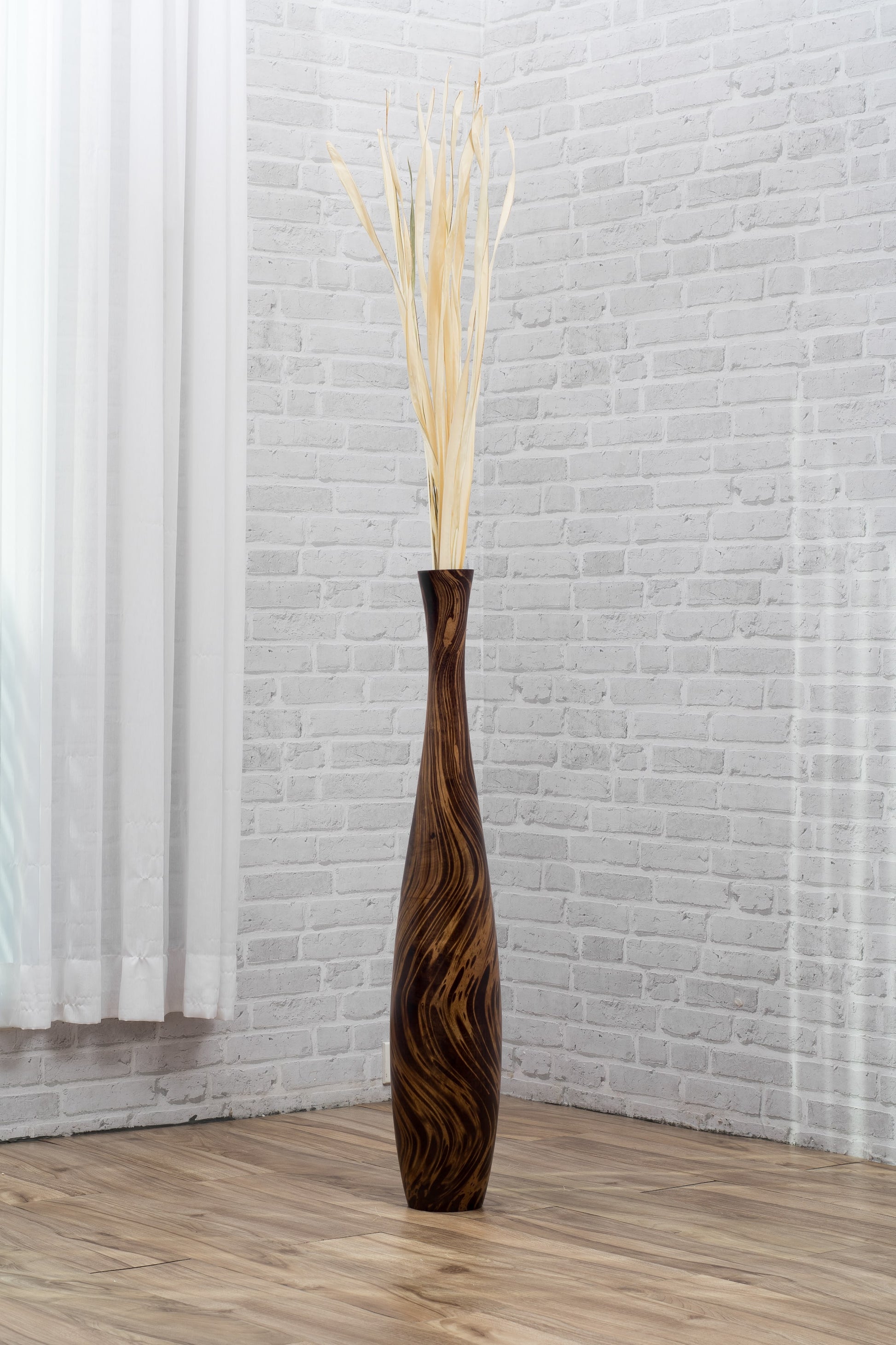 Large Mango Wood Floor Vase – Handcrafted Decorative Highlight from Thailand, 85 cm