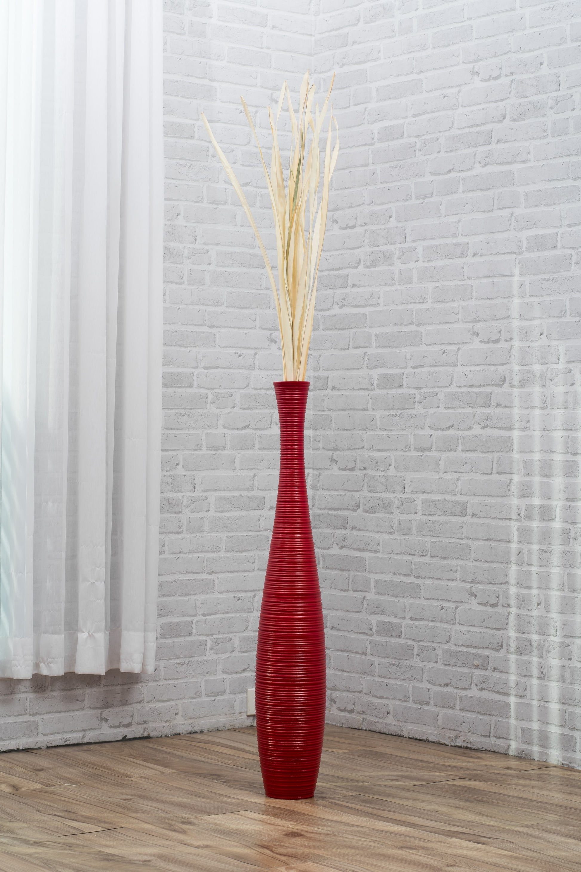 Large Mango Wood Floor Vase – Handcrafted Decorative Highlight from Thailand, 85 cm
