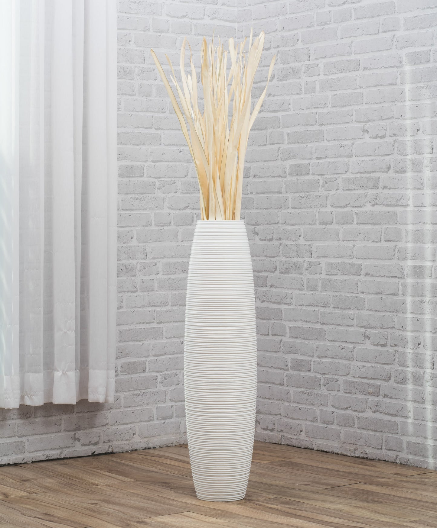 Large Mango Wood Floor Vase – Handcrafted Decorative Highlight from Thailand, white, 65 cm