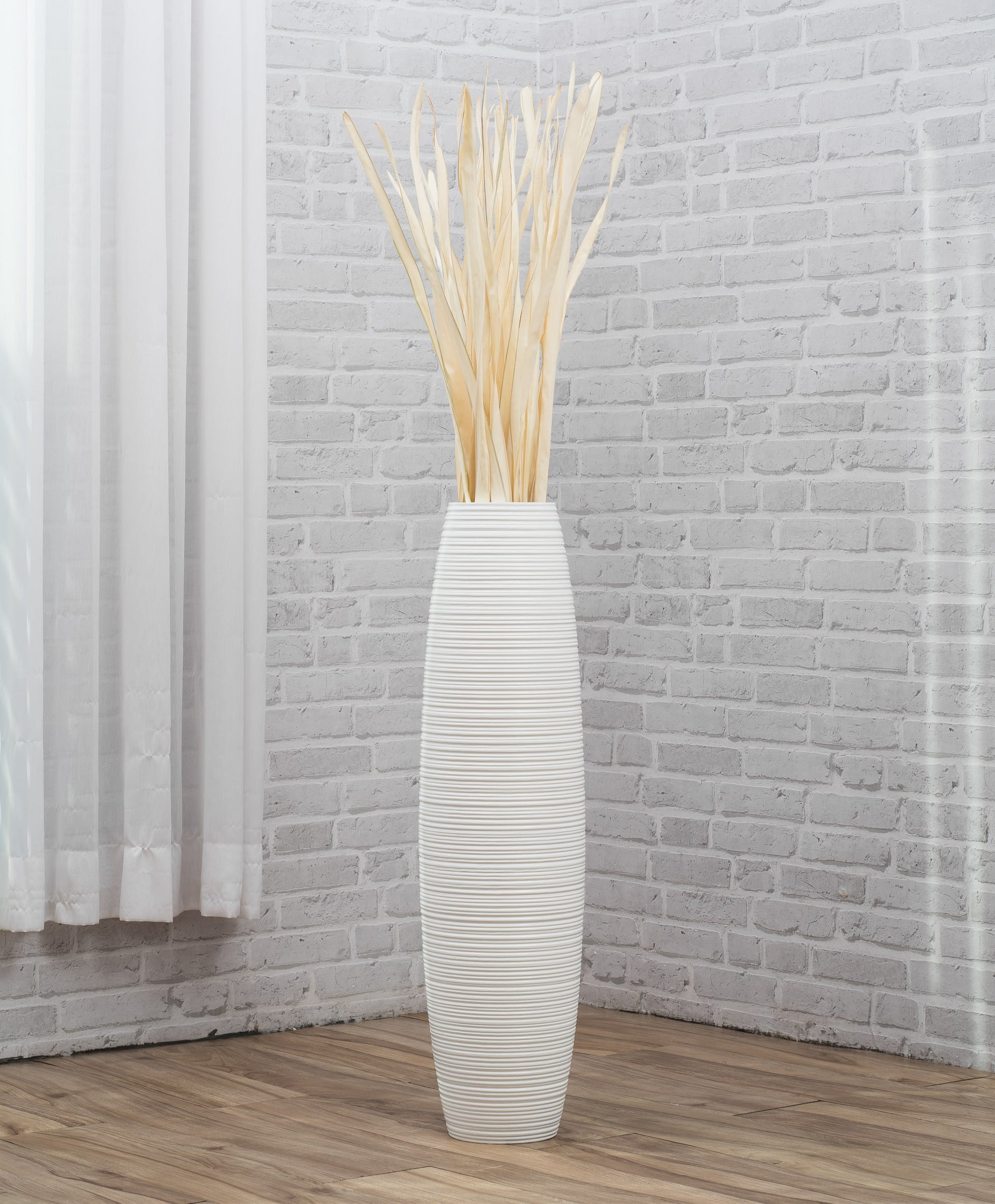 Large Mango Wood Floor Vase – Handcrafted Decorative Highlight from Thailand, white, 65 cm