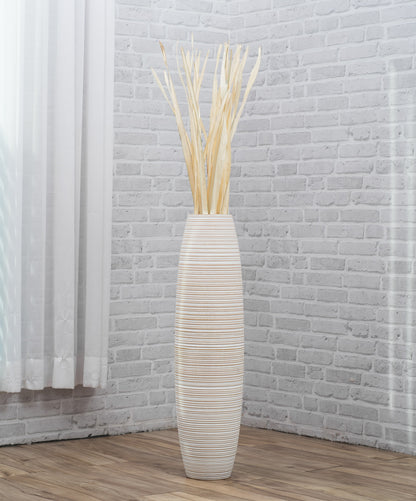 Large Mango Wood Floor Vase – Handcrafted Decorative Highlight from Thailand, white wash, 65 cm