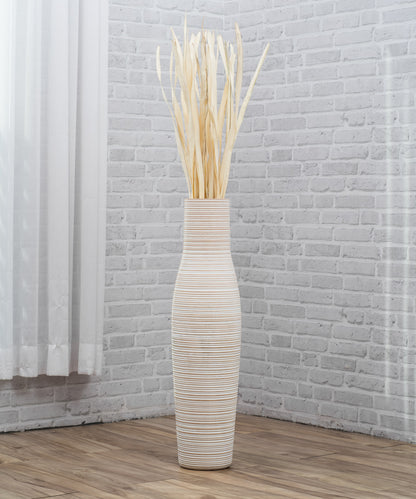 Large Mango Wood Floor Vase – Handcrafted Decorative Highlight from Thailand, white wash, 65 cm