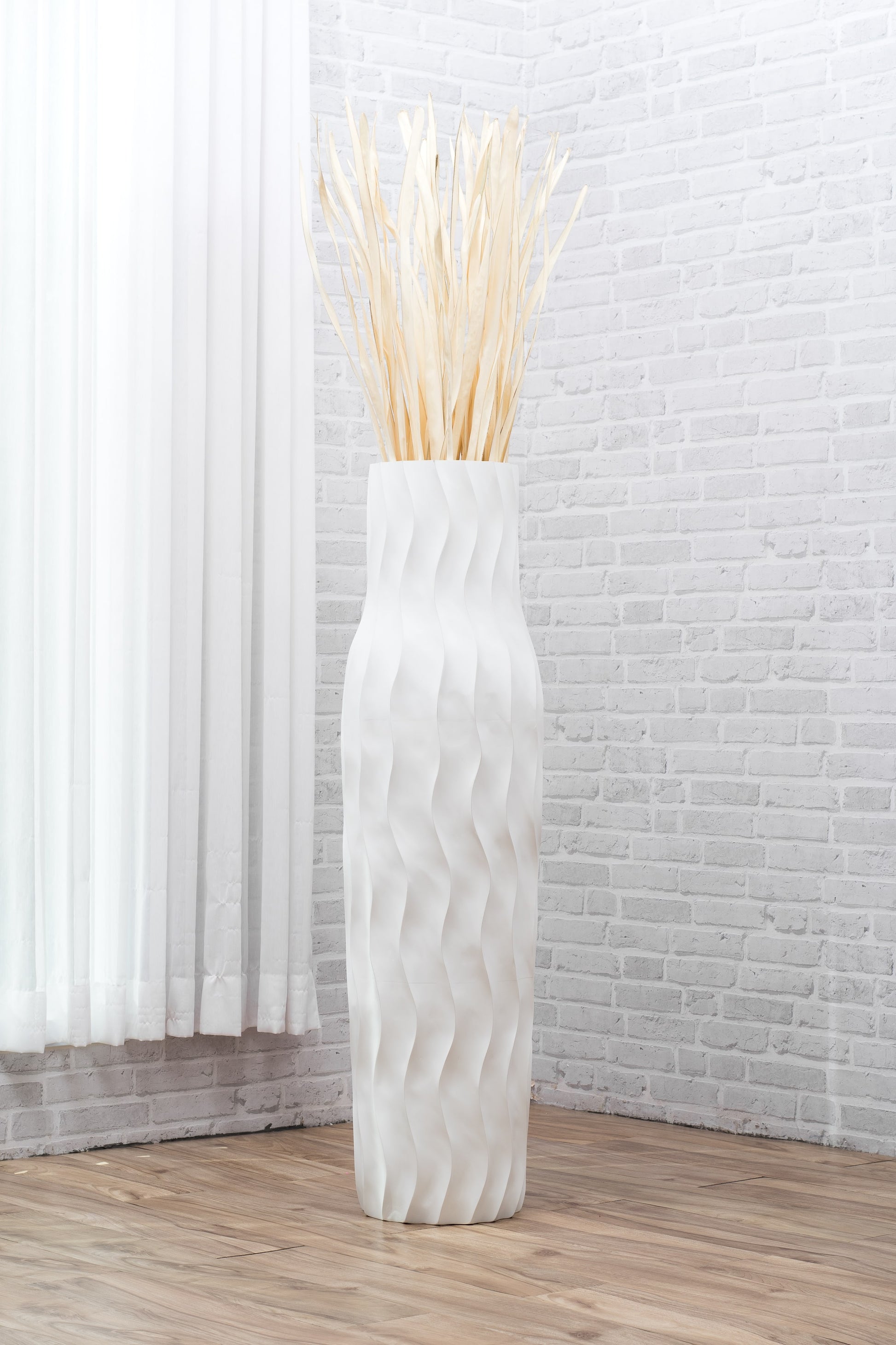 Large Mango Wood Floor Vase – Handcrafted Decorative Highlight from Thailand, white, 105 cm