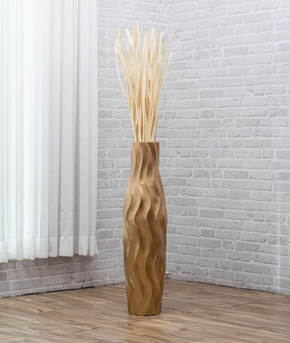 Large Mango Wood Floor Vase – Handcrafted Decorative Highlight from Thailand, gold, 65 cm