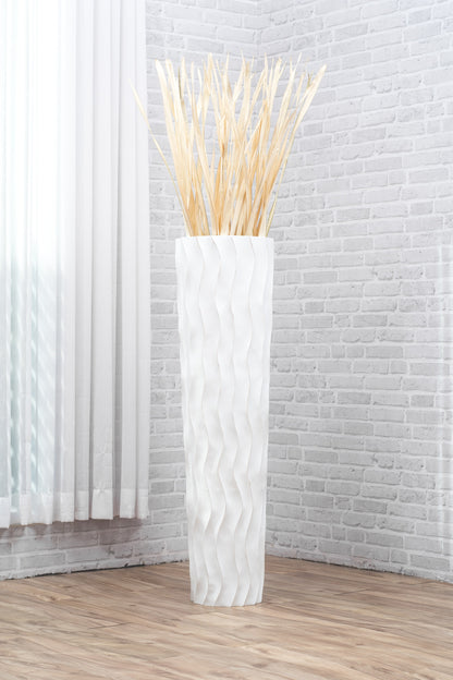 Large Mango Wood Floor Vase – Handcrafted Decorative Highlight from Thailand, white wash, 105 cm