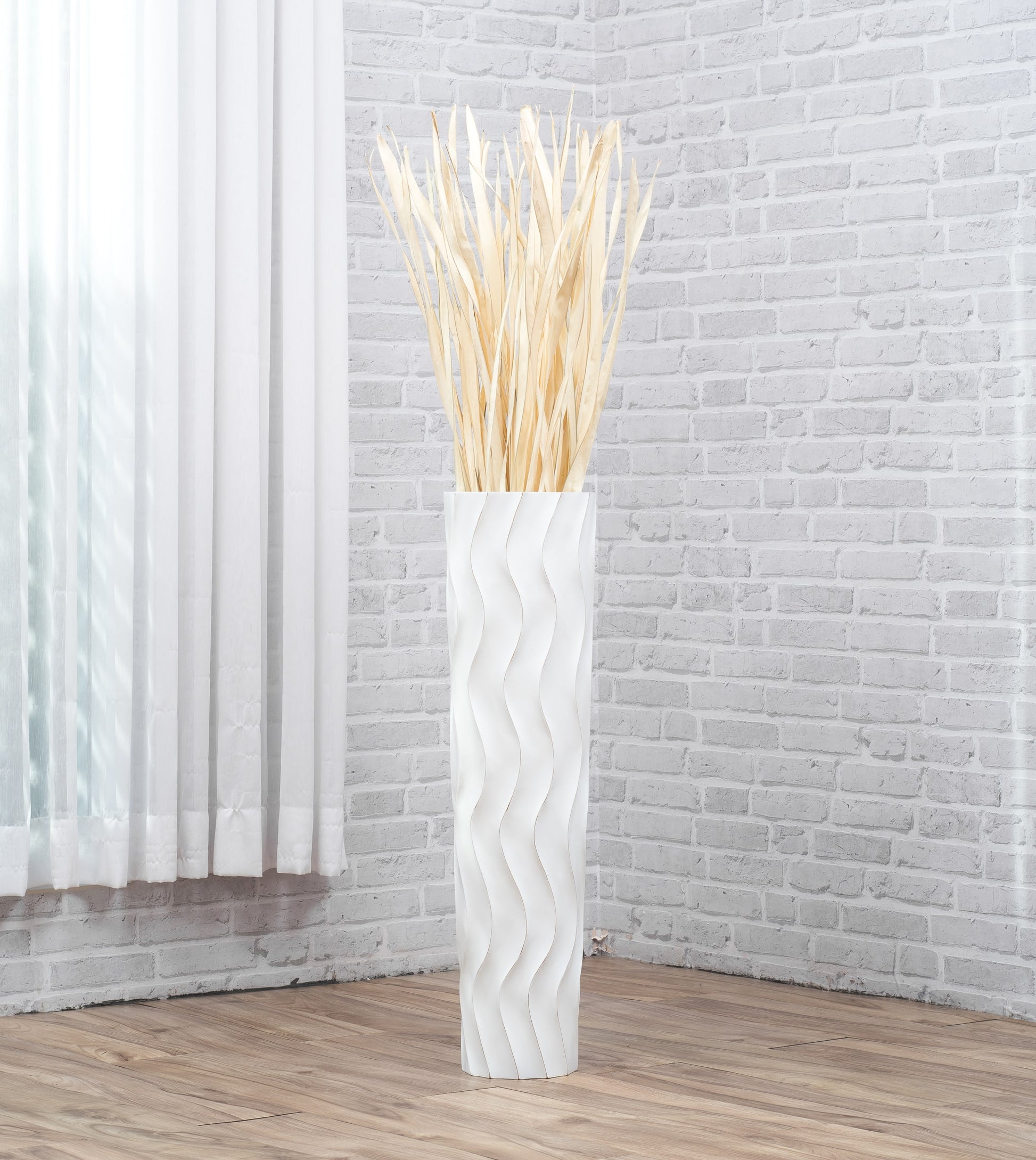 Large Mango Wood Floor Vase – Handcrafted Decorative Highlight from Thailand, white wash, 65 cm