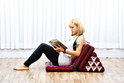 Thai Folding Mat with Triangle Cushion – Handmade Kapok Relax Mat for Sleeping, Reading & Lounging, Sf29 - Auburn, Pink, 3 seating segments
