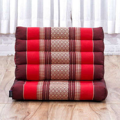 Triangular Kapok Backrest Cushion – Firm Thai Reading Pillow with Cotton Cover in Plain or Patterned Designs, Sf24 - Red, Brown, 1 seating segment