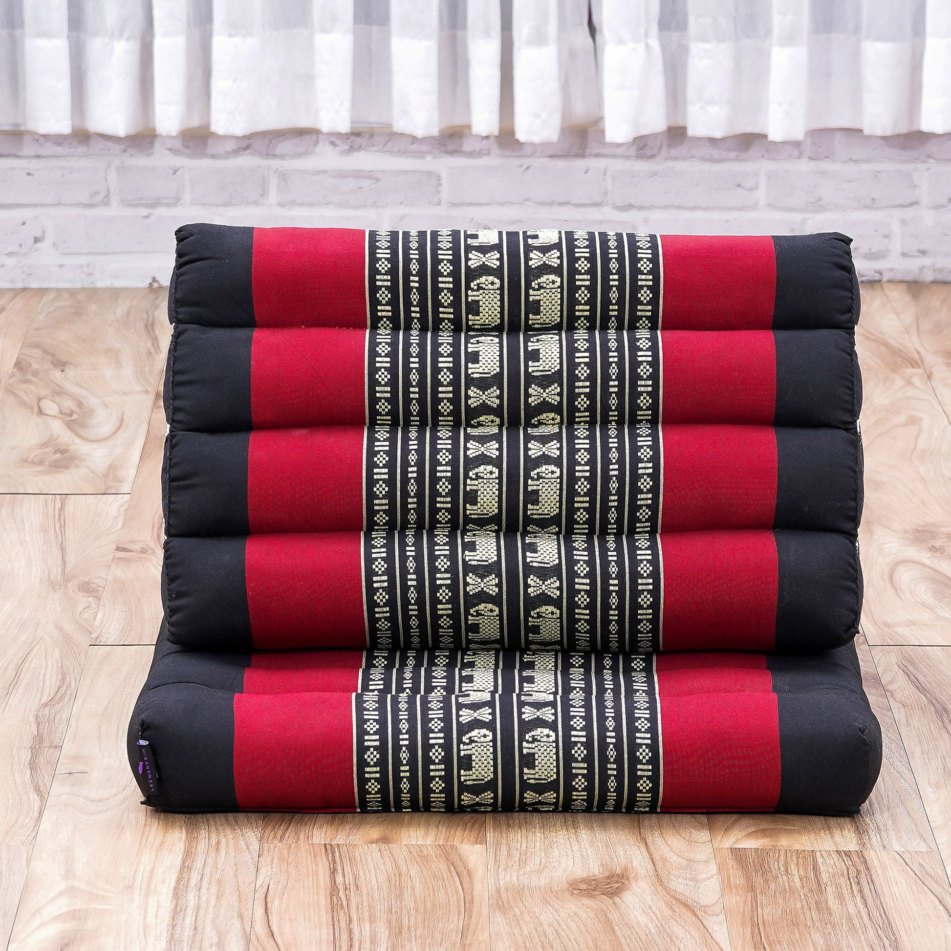 Triangular Kapok Backrest Cushion – Firm Thai Reading Pillow with Cotton Cover in Plain or Patterned Designs, Sf13 - Red, Black, 1 seating segment