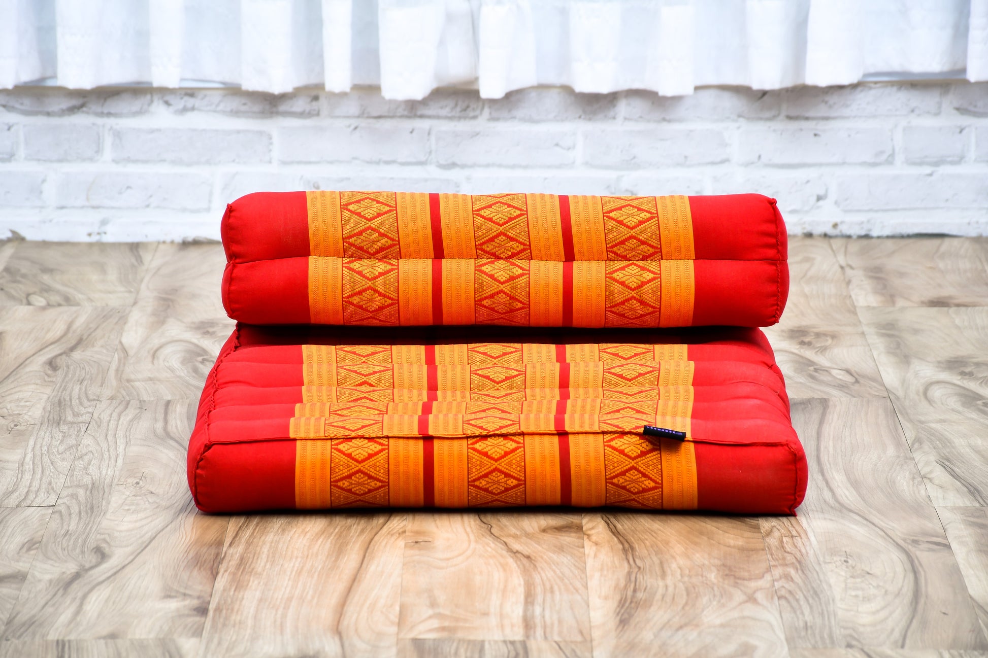 Foldable Meditation Cushion – Compact Kapok Seat with Foot Pad and Cotton Cover in Solid Colors or Thai Pattern, Sf02 - Orange