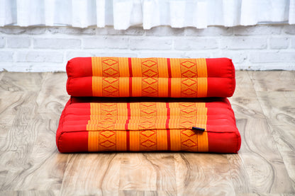 Foldable Meditation Cushion – Compact Kapok Seat with Foot Pad and Cotton Cover in Solid Colors or Thai Pattern, Sf02 - Orange