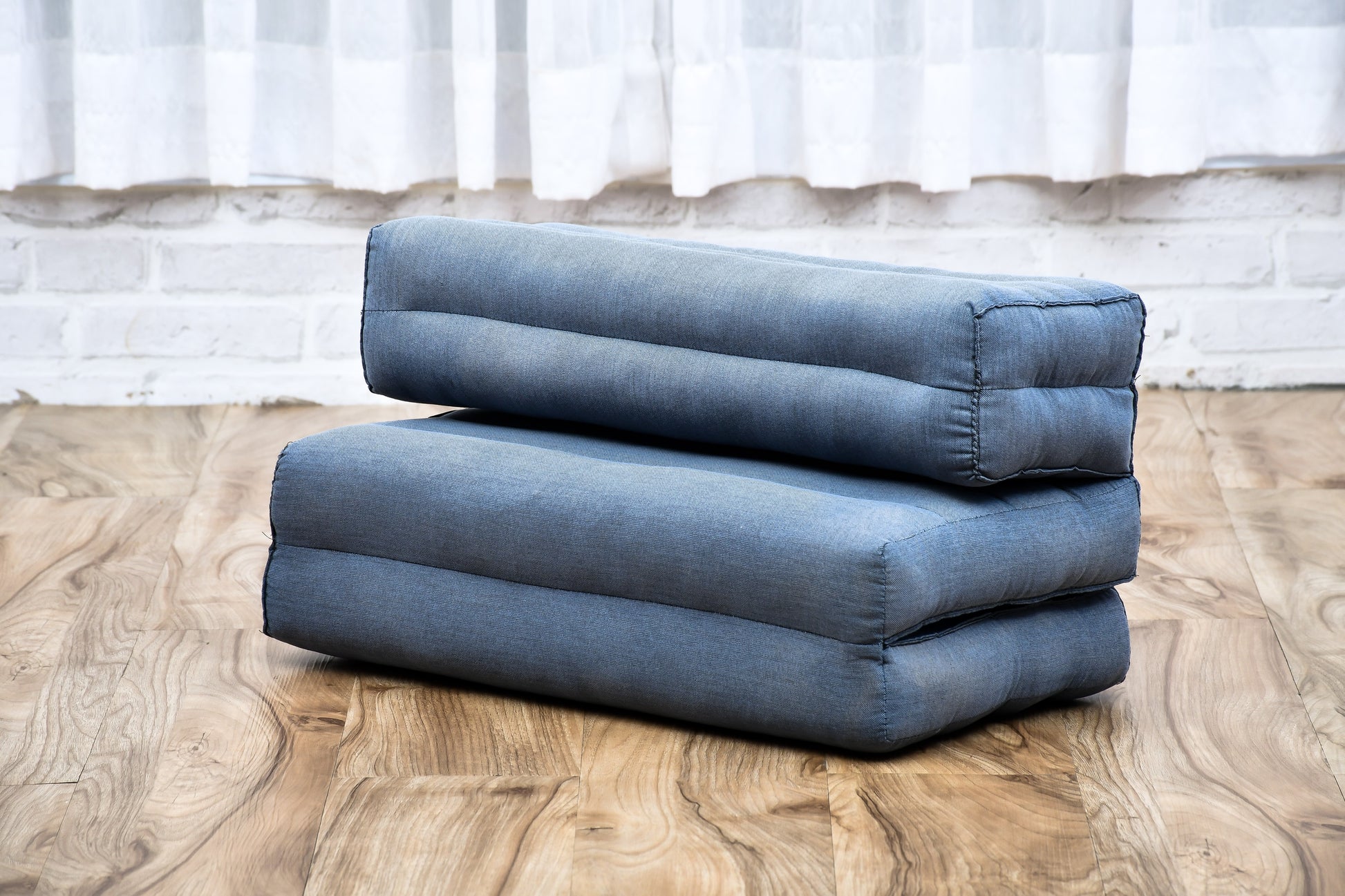 Foldable Meditation Cushion – Compact Kapok Seat with Foot Pad and Cotton Cover in Solid Colors or Thai Pattern, Cl13 - Grey