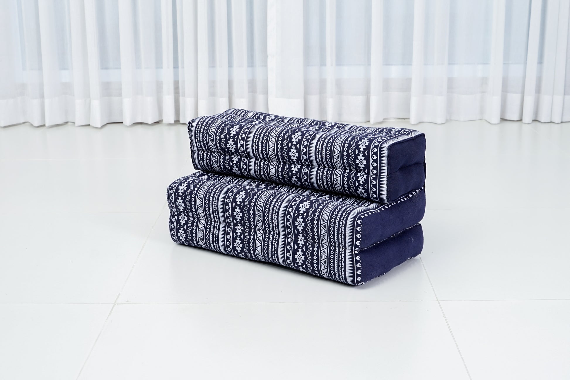 Foldable Meditation Cushion – Compact Kapok Seat with Foot Pad and Cotton Cover in Solid Colors or Thai Pattern, Cbt2 - Dark Blue