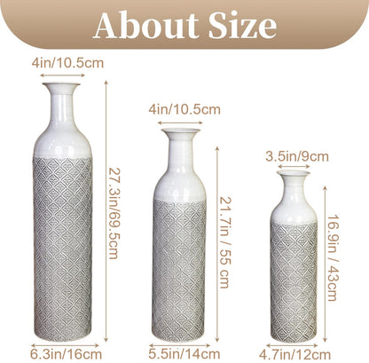 3-Piece Metal Floor Vase Set – Tall & Large Handmade Decorative Vases, white, grey
