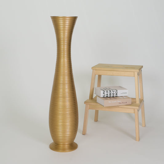 Large Mango Wood Floor Vase – Handcrafted Decorative Highlight from Thailand, gold, 85 cm