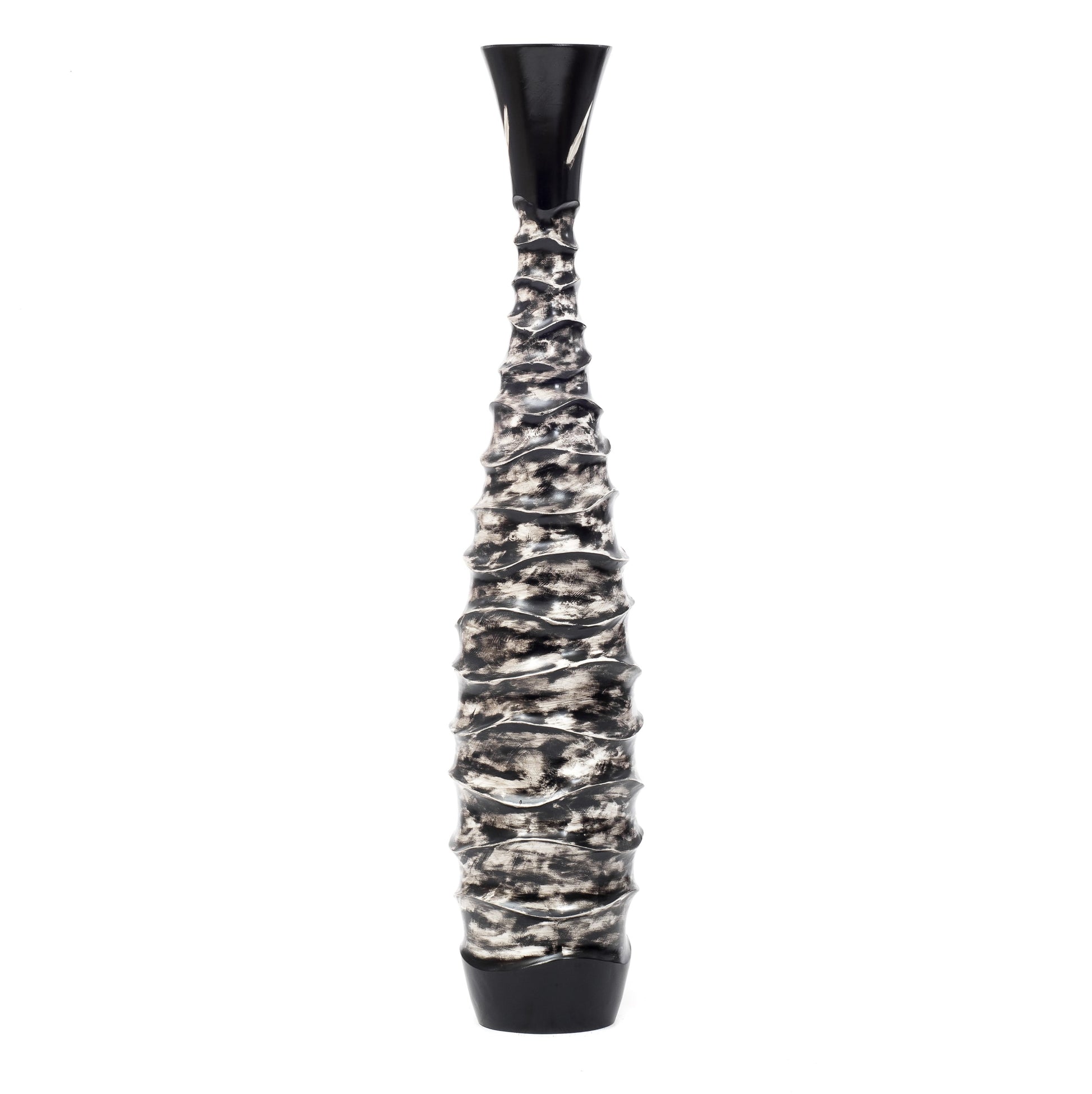 Large Mango Wood Floor Vase – Handcrafted Decorative Highlight from Thailand, black, white, 105 cm