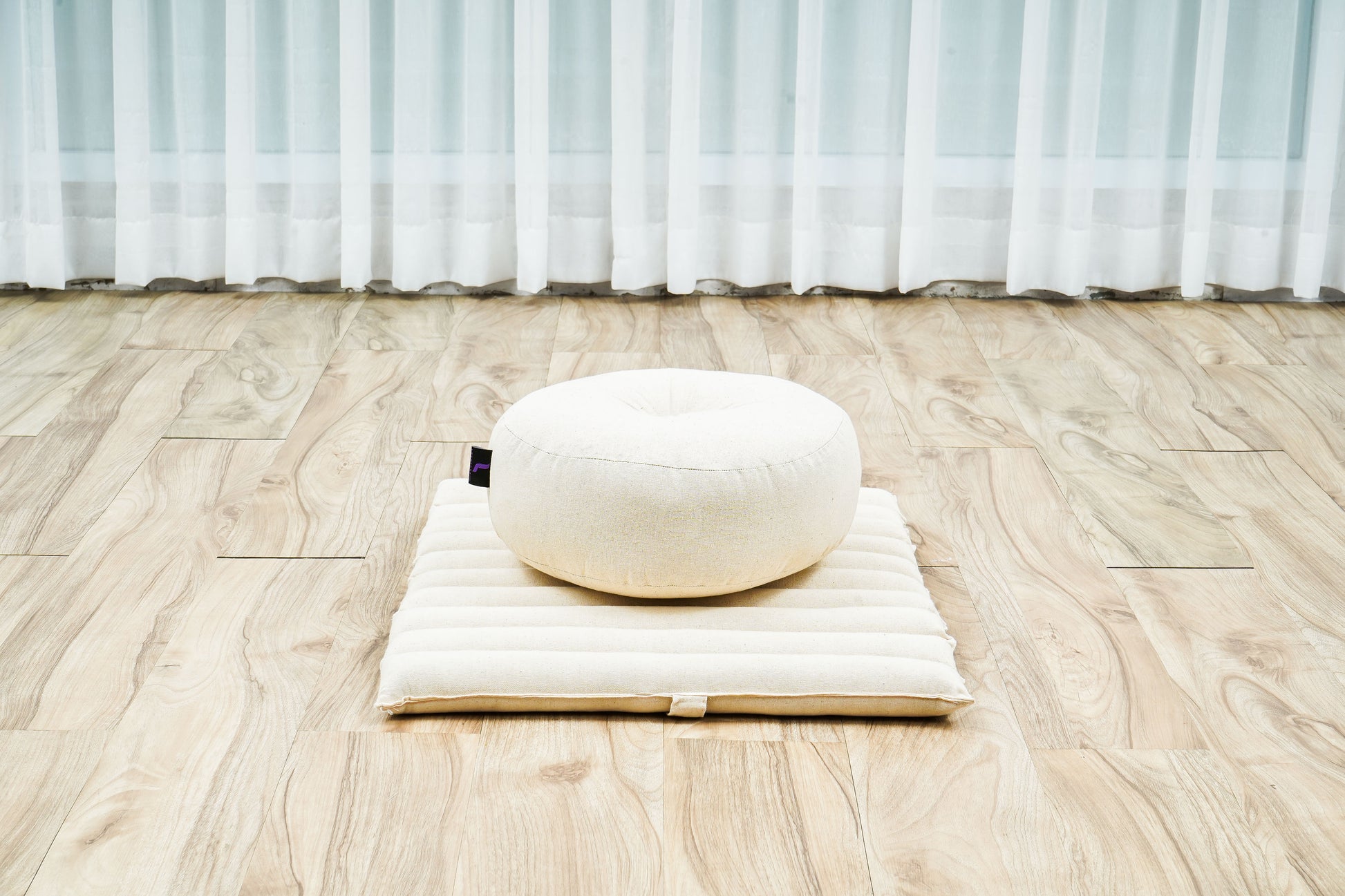 Compact Meditation Cushion Set Made of Kapok – Small Zabuton & Zafu with Cotton Cover, Cl01 - Ecru